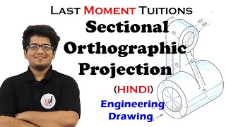 Sectional Orthographic Projection Solved Example  Engineering Drawing in Hindi [upl. by Rip]