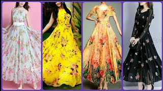 Latest designer stylish summer chiffon long dress Chiffon floral print lightweight long gown dress [upl. by Sineray]