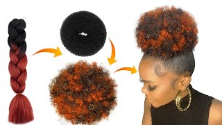 😱SHE BROKE THE CODE DIY 2 Kinky Curly Bun Using Braid Extension [upl. by Gisella729]