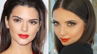 Kendall Jenner Inspired Bronze and Red Lips Makeup [upl. by Turrell]