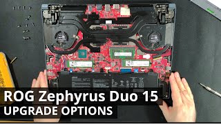 ASUS ROG Zephyrus Duo 15 GX550 DISASSEMBLY and UPGRADE OPTIONS Storage Thermal Paste [upl. by Ardnasella]