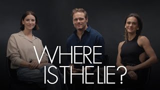 Sam Heughan Caitríona Balfe amp Sophie Skelton Take Turns in the Hot Seat  Where Is The Lie  ELLE [upl. by Bettine628]