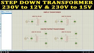 PROTEUS  230V TO 12V TRANSFORMER STEPDOWN TRANSFORMER 12V TRANSFORMER DESIGN AND SIMULATION [upl. by Ariaet]