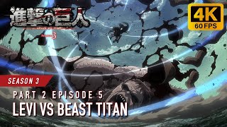 Levi vs Beast Titan 4K 60FPS  Attack on Titan Season 3 Part 2 [upl. by Avin]