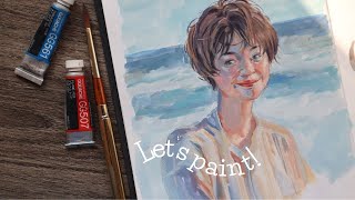 Gouache Portrait Painting ✮ Full Process [upl. by Suedaht]