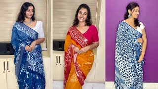 Affordable linen cotton sarees under ₹1500 anaswaram cottonsarees indigosarees linensarees [upl. by Gustin]