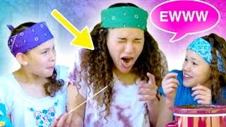 Gracie Eats A GROSS BUG Chocolate Fondue Challenge Haschak Sisters [upl. by Allana]