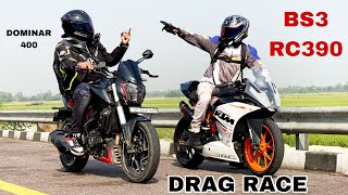 bs3 ktm rc390 vs bajaj dominar 400 bs6  drag race [upl. by Georgina]