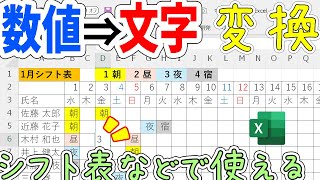 【Excel】数値を文字に変換｜シフト表作成に役立つ！ [upl. by Acirne]