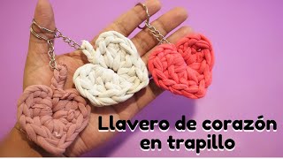 ❤️Llavero de corazón en trapillo a Crochet💜Heart keychain in trapillo to Crochet [upl. by Nomolos]