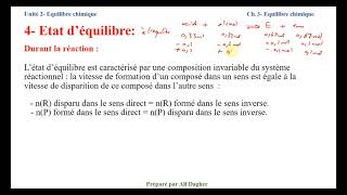 Ch 3 Equilibre Chimique Partie 4 Etat dequilibre [upl. by Animaj94]