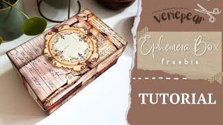 Vintage Ephemera Box  TUTORIAL  FREEBIE [upl. by Hollington884]