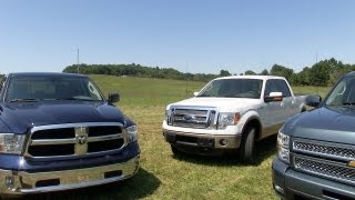 2013 Ram 1500 vs Ford F150 vs Chevy Silverado 060 MPH Mashup Test amp Review [upl. by Mcgruter]