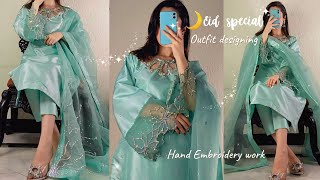 Most trending Hand embroidery work neck and sleeve designing 🌙Eid special dress designing [upl. by Arman99]