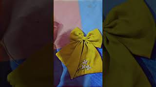 shorts  how to make embroidered hair bow hairbow bow greenbow [upl. by Holt]