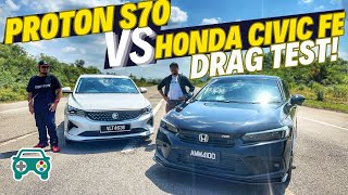 DRAG TEST PROTON S70 VS HONDA CIVIC FE RS Mana Yang Terrrpalinggg Powerrrr [upl. by Kcolttam]