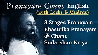 Pranayam Count with Locks Bandha and Mudras  Sudarshan Kriya Pranayam Count English Art of Living [upl. by Berthoud]