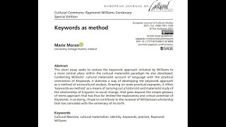 CPERN monthly workshop Cultural Materialism and quotKeywords as methodquot [upl. by Enimassej]