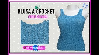 BLUSA A CROCHET PUNTOS INCLINADOS  Labores Angélika [upl. by Alih]