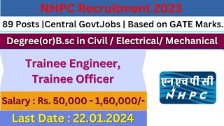 NHPC Recruitment 2024  89 Trainee Engineer Posts  Fresher Jobs in Tamil 👉TN GOVERNMENT JOBS [upl. by Haelhsa]