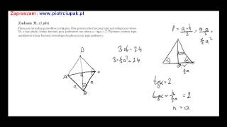 Dany jest ostrosłup prawidłowy trójkątny Pole powierzchni bocznej tego ostrosłupa jest równe [upl. by Hart]