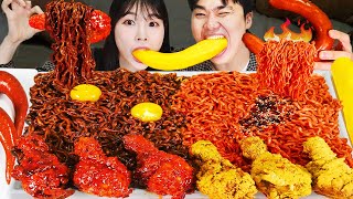 ASMR MUKBANG 직접 만든 불닭볶음면 양념치킨 소세지 먹방 amp 레시피 SAUSAGES AND FIRE NOODLES EATING [upl. by Oibesue]