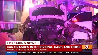 Driver crashes into parked cars and home in Phoenix [upl. by Waters]