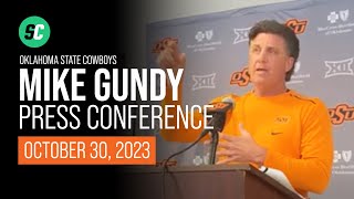 Oklahoma State football coach Mike Gundys press conference before Bedlam [upl. by Annaihs]