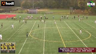 Hopkinton Hillers Boys Varsity Soccer VS Bellingham September 26th 2024 [upl. by Dannie]