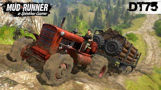 Spintires MudRunner  DT 75 Old Tractor With Trailer Gets Stuck On A Steep Climb [upl. by Silin669]