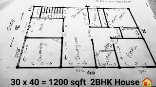 New plan 🏠 30 x 40  1200 sqft 2 bedroom drawing dining 2letbath kitchen car parkingporch [upl. by Nnylakcaj]