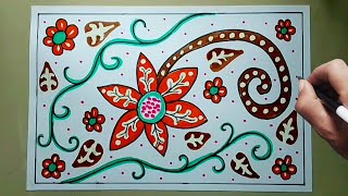 how to draw batik floral design easy for school assignments [upl. by Odlavso]