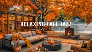 🍁 Cozy Fall Coffee Shop Ambience ☕ Relaxing Jazz Music and Autumn Leaves Fall for Working amp Reading [upl. by Drucie]