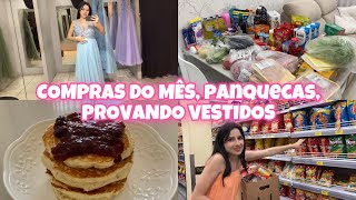 VLOG COMPRAS DO MÊS PANQUECA AMERICANA DELICIOSA PROCURANDO VESTIDO DE MADRINHA GRÁVIDA [upl. by Norak]