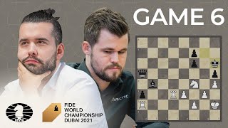 FIDE World Chess Championship Game 6  Carlsen vs Nepo [upl. by Yelehsa]