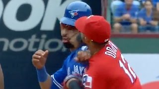 Jose Bautista Gets Punched in Face By Rougned Odor HUGE Brawl Erupts [upl. by Marl]