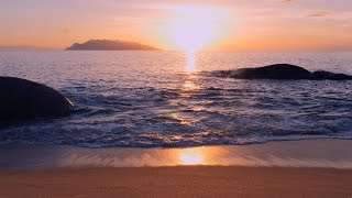 4K ASMR PERFECT SUNSET 60min Ocean Waves Beach Sunset  No Loop [upl. by Bussy]