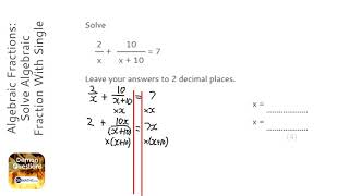 Algebraic Fractions Solve Algebraic Fraction With Single Bracket Quadratic Grade 9  Maths [upl. by Anieral]