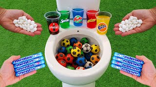 Football VS Coca Cola and Popular Sodas  Fanta Sprite Fruko and Mentos in the toilet [upl. by Sola]