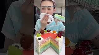 Rainbow Cake Mukbang foodcheckchannel rainbow cake asmr satisfying [upl. by Asilehc]