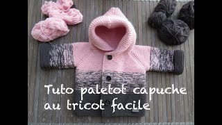 TUTO PALETOT TOP DOWN CAPUCHE TRICOT [upl. by Htedirem905]