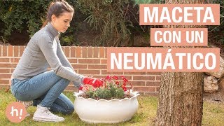 Maceta casera en forma de flor con un neumático · Handfie DIY [upl. by Ivz]