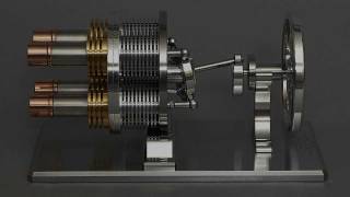 4ZylinderStirlingmotor mit Taumelscheibensteuerung [upl. by Cope507]