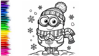 Minion wear winter dress drawing and coloring for kids and toddlers  minion [upl. by Novyert33]