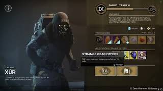 SUNSHOT  TRAVELERS CHOSEN CATALYST AT XUR XUR EXOTICS  WEEKLY INVENTORY  DESTINY 2 [upl. by Aynot]