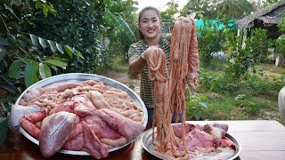 Big Beef intestine beef lungs beef heart cooking  Cooking with Sreypov [upl. by Klenk]