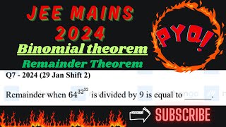 Remainder when 643232 is divided by 9 is equal to binomialtheorem jeemains2024  29 Jan S2 [upl. by Xena]