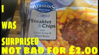 classic Steaklet amp Chips with Onion Gravy amp Baked Beans REVIEW from KERSHAWS [upl. by Ollopa]