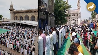 JummatulVida Muslim worshippers gather for Friday prayer at Makkah Masjid Charminar [upl. by Hplodur]