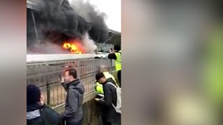 Stansted bus fire flames and black smoke cloak terminal building [upl. by Retnuh]